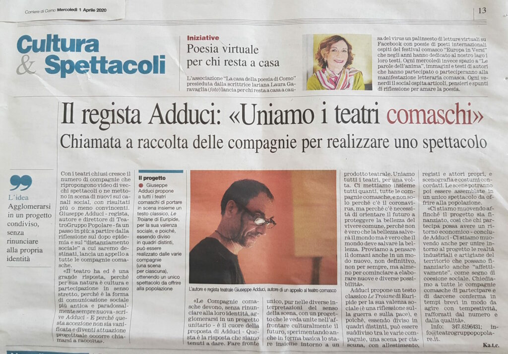 Il regista Adduci: “Uniamo i teatri comaschi”